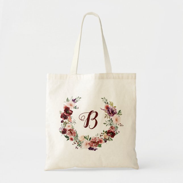 Tote Bag PixDezines H2 Blush Bourgogne Fleurs Mariage (Devant)