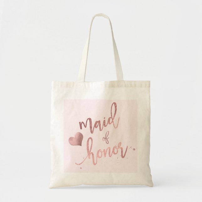 Tote Bag PixDezines Maid of../Faux Rose Gold Script (Devant)