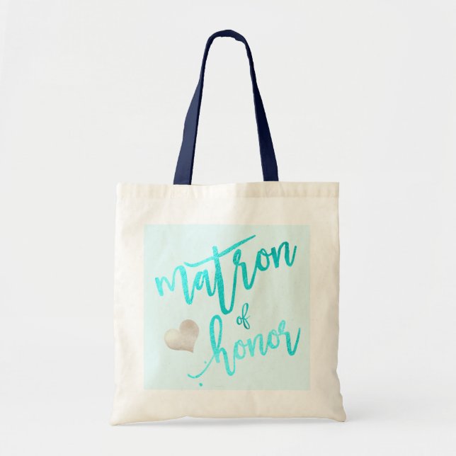 Tote Bag PixDezines Matron d'honneur/Faux Foil Script/Aqua (Devant)