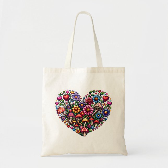 Tote Bag Pixel du coeur floral Personnalisé (Devant)