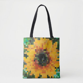 Tote Bag Pixel sunflower with vibrant yellow and green