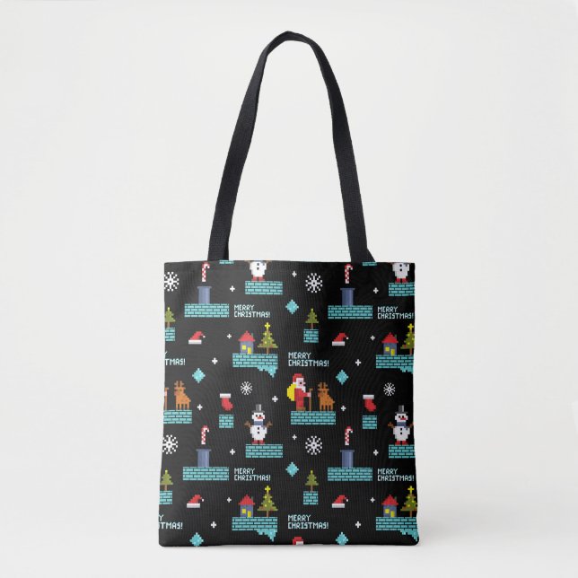 Tote Bag Pixellit Joyeux Motif de Noël - Design rétro (Devant)