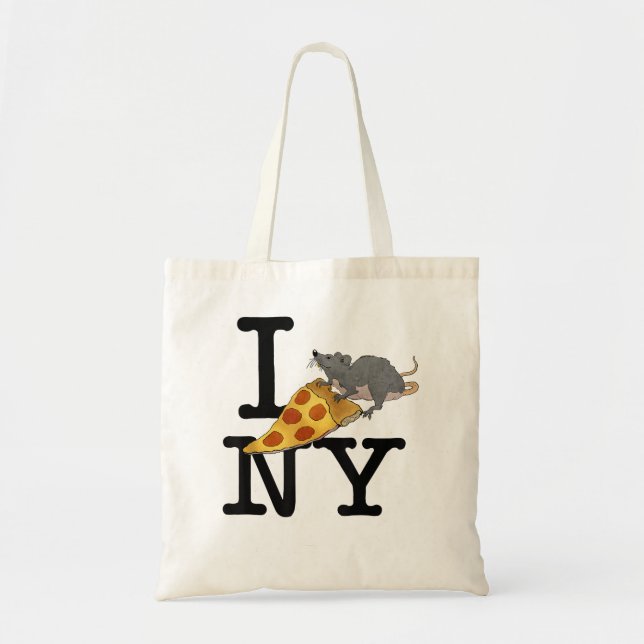 Tote Bag Pizza Rat, I love New York, Pizza, Ironique (Devant)