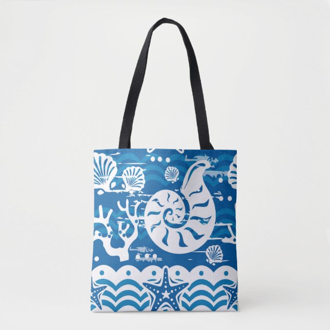 Tote Bag Plage bleue et blanche Fourre-tout (Devant)
