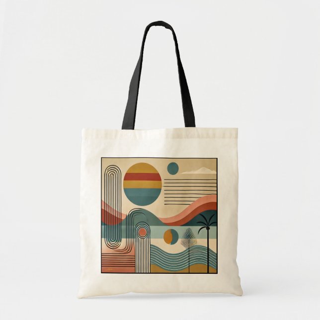 Tote Bag Plage d'art moderne du milieu du siècle Sunrise (Devant)