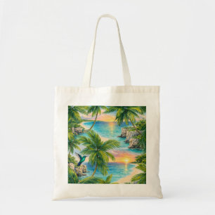 Tote Bag Plage de palmiers au coucher du soleil tropical à 