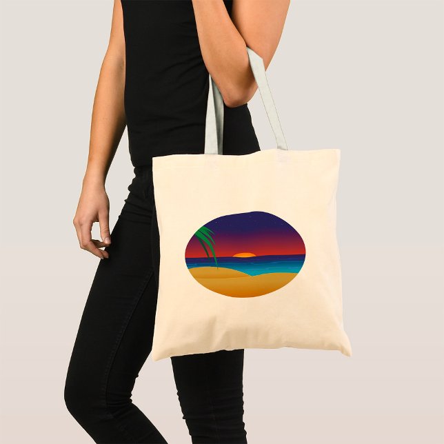Tote Bag Plage de Sunset Tropical Palm Feuille Ocean Waves (Créateur téléchargé)