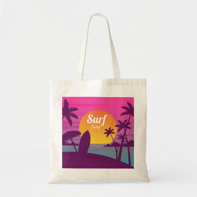 Tote Bag Plage de surf de coucher de soleil violet (Devant)