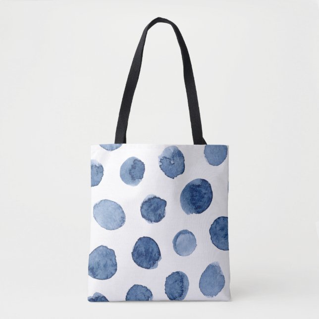 Tote Bag Plage d'été cool moderne points d'aquarelle bleu (Devant)