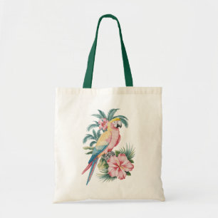 Tote Bag Plage d'été tendance perroquet et fleurs d'Hibiscu