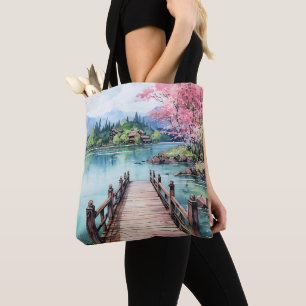 Tote Bag Plage et lac Aquarelle Arrière - plan Peinture Des