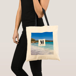 Tote Bag Plage exotique Île tropicale Paradis Monogramme