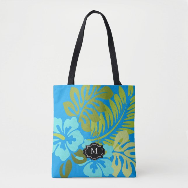 Tote Bag Plage hawaïenne florale tropicale de monogramme de (Devant)