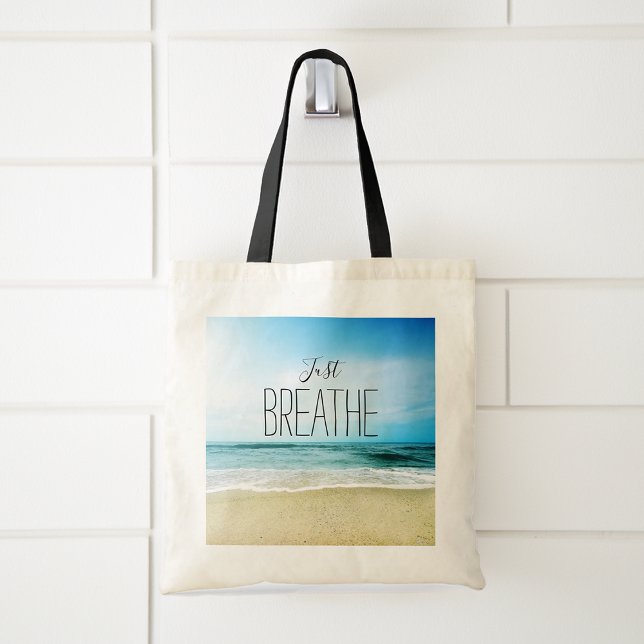 Tote Bag Plage Respirer simplement (Beach My Happy Place that say's Just Breathe Tote Bag)