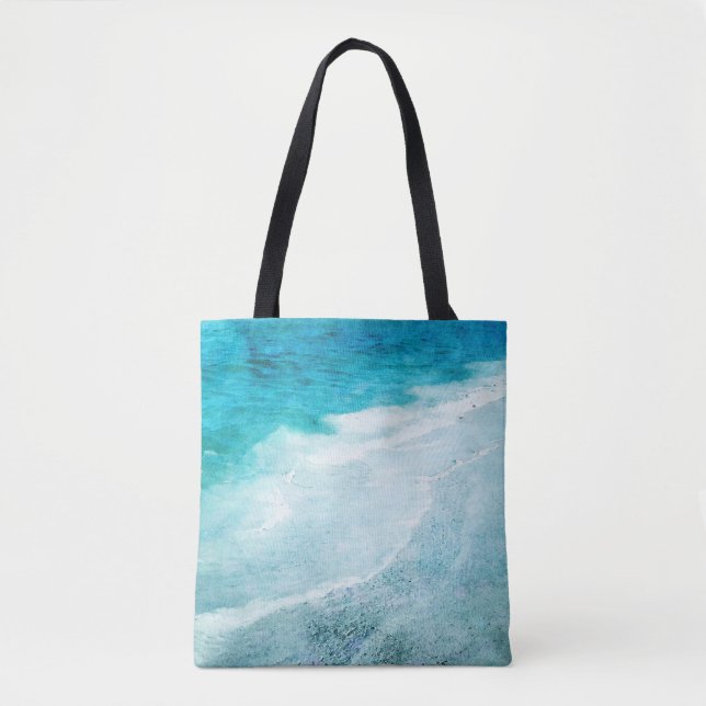 Tote Bag Plage Retro - Océan bleu Turquoise côtier Aquarell (Devant)