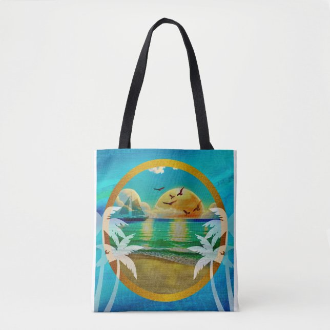 Tote Bag Plage tropicale moderne Palm Trees Sunset Vacances (Devant)
