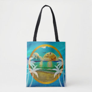 Tote Bag Plage Tropicale Moderne Palmiers Coucher de Soleil