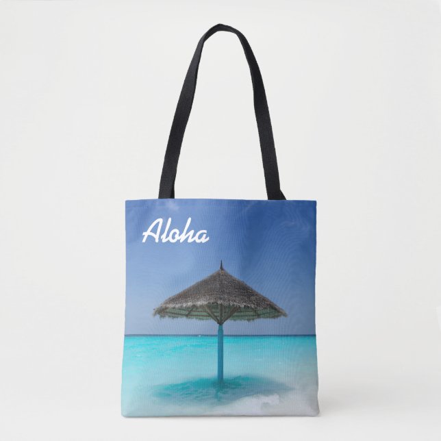 Tote Bag Plage tropicale pittoresque avec parapluie de chau (Devant)