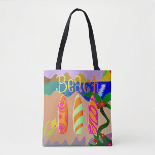 Tote Bag Plage tropicale Surf coloré