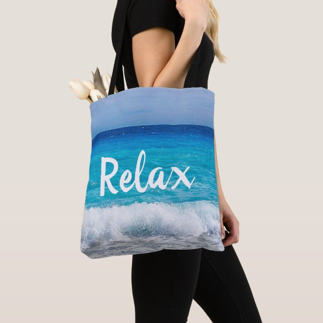 Tote Bag Plage tropicale Turquoise Blue Ocean Mousse (De près)
