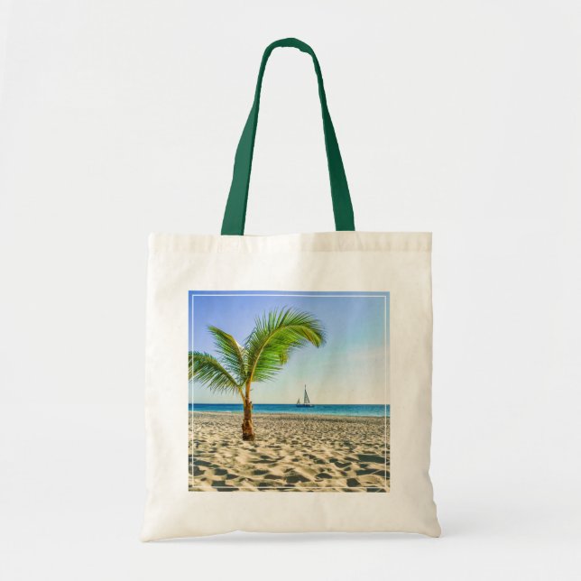 Tote Bag Plages tropicales | Bateau, Palmier, Aruba (Devant)