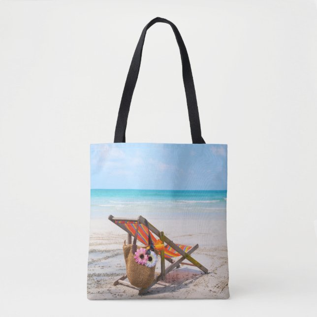 Tote Bag Plages tropicales | Chaise de plage sur sable (Devant)