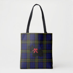 Tote Bag Plaid bleu avec Scottish Terrier à arc rouge