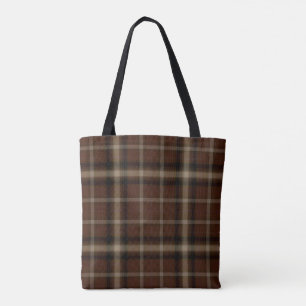 Tote Bag Plaid de tartan noir Brown de chameau