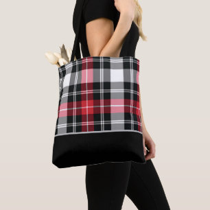 Tote Bag Plaid en tartan noir, blanc et rouge