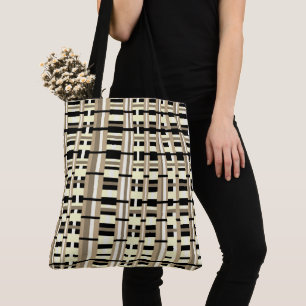 Tote Bag Plaid en Taupe, Tan, noir, blanc