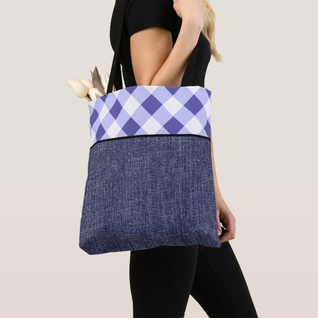 Tote Bag Plaid et denim (De près)