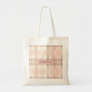 Tote Bag Plaid Pastel Personnalisé Douce Teinte Rose Beige