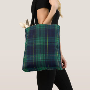 Tote Bag Plaid Tartan vert et bleu