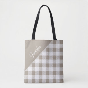 Tote Bag Plaid Taupe Moderne Personnalisé