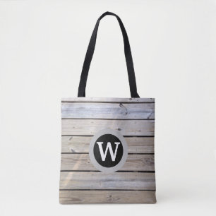 Tote Bag Planches de bois de plage monogrammées