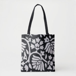 Tote Bag Plante, fleurs, nappe abstraite noir-blanc.