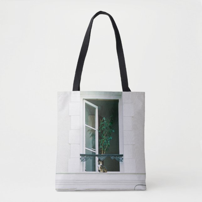 TOTE BAG PLANTE VERT SUR FENÊTRE BLANCHE (Devant)