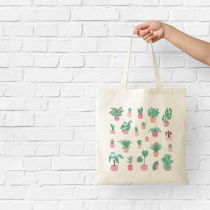 Tote Bag Plantes de maison féminines Illustration rose et v