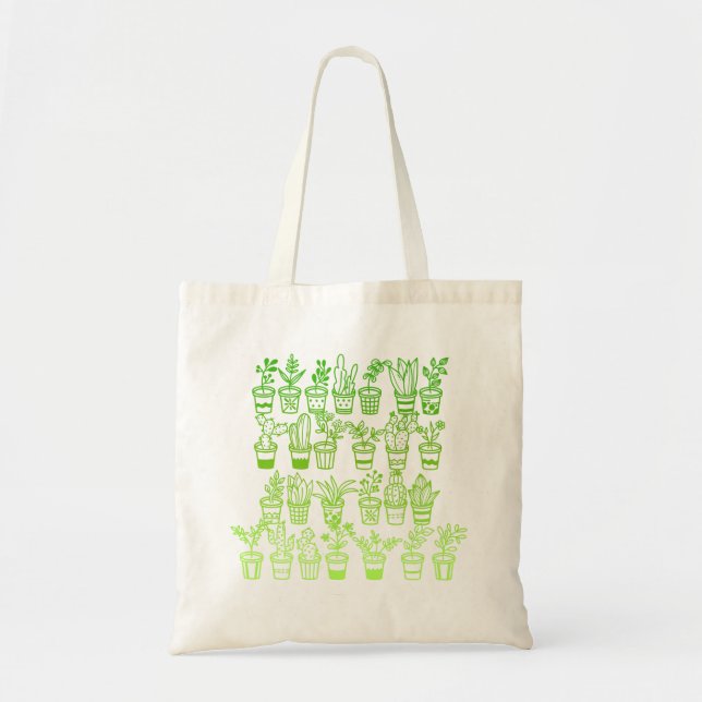 Tote Bag Plantes vert Doodle mignon dans les pots (Devant)