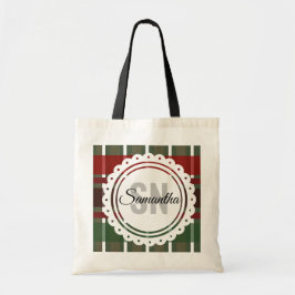 Tote Bag Plaque de bibliothèque à carreaux de monogramme de