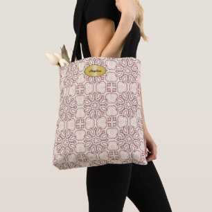 Tote Bag Plaque de nom doré à la mode à motifs