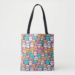 Tote Bag Playful Minimalist Cats in Multi-Coloured Pastels