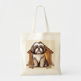 Tote Bag Playful Shih Tzu Dog House 