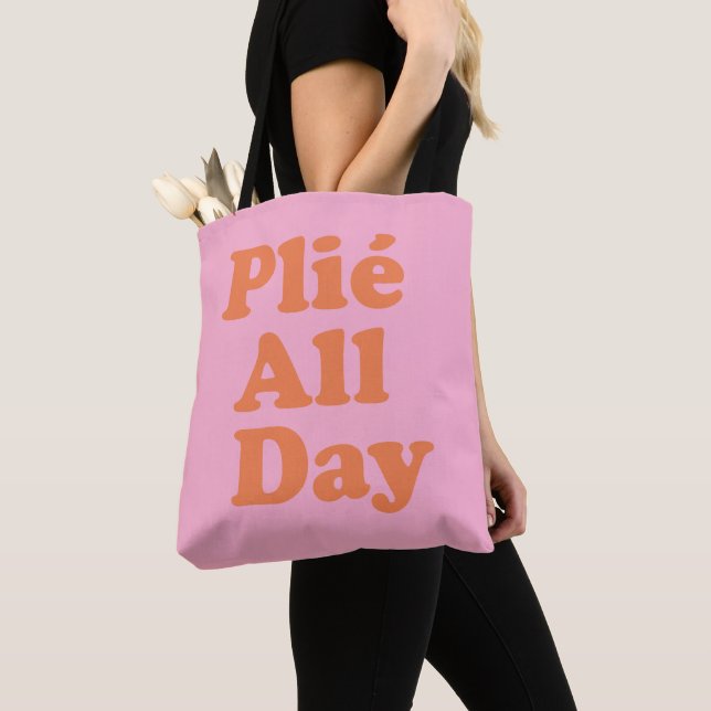 Tote Bag Plie Fun Ballet Dancer Ballerina Saying Pink  (De près)