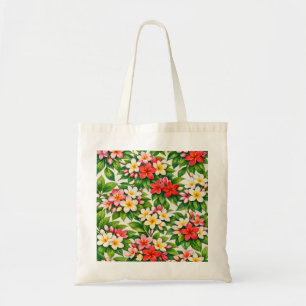 Tote Bag Plumeria Tropical Floral Rose Rouge et Blanc
