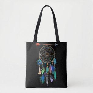 Tote Bag Plumes bleues Style Boho Dreamcatcher