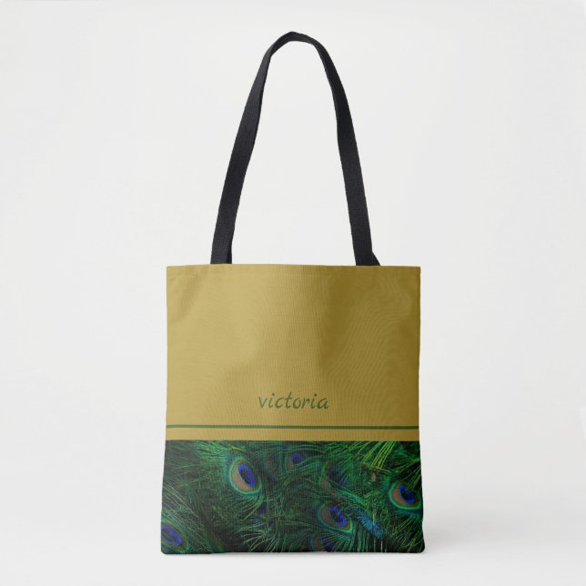 Tote Bag Plumes chic Peacock Monogrammé (Devant)