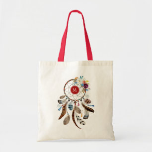 Tote Bag Plumes et fleurs de Dreamcatcher colorées