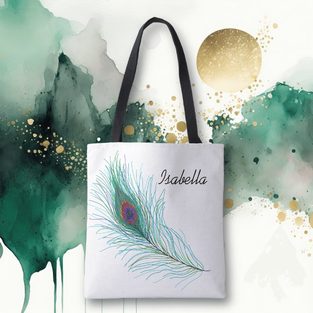 Tote Bag Plumes turquoise personnalisées Peacock (Créateur téléchargé)