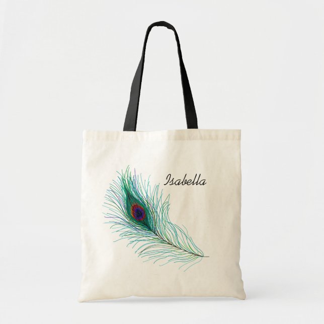 Tote Bag Plumes turquoise personnalisées Peacock (Devant)